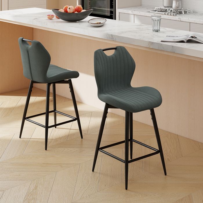 Tabourets de bar - WAFTING - Encre - Lot de 2 - Hauteur assise 65cm - Pivotant 360° - Dossier rembourré