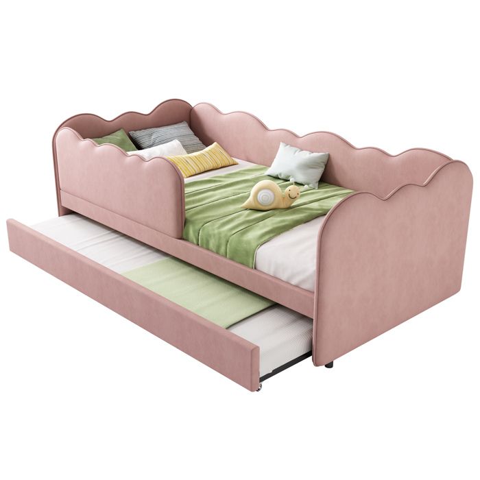Lit enfant polsterbett 90x190cm canapé-lit avec lit tiroir structure rose en velours sans matelas