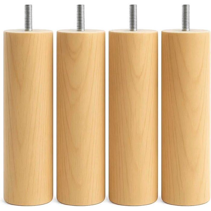 Lot de 4 Pieds de Lit et Sommier à Visser 20 cm en Hêtre Naturel Filetage M8 Pieds de Meuble Robustes pour Lit et Cadre à Sommier