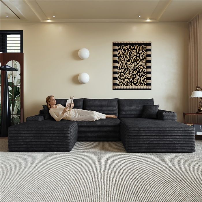 Canapé dangle moderne noir 270 cm modulaire et prêt à lemploi avec chaise longue L et assise profonde usage intérieur Canapé dangle moderne noir 270 cm modulaire et prêt à lemploi avec chaise longue L et assise profonde usage intérieur