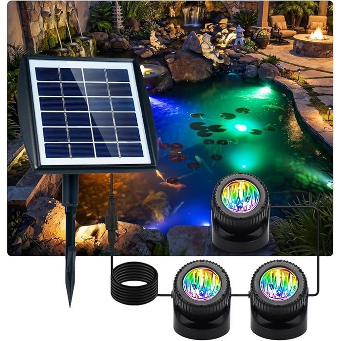 Lumière Piscine Solaire Sous Leau Spots RGB IP68 Bassin  modes de couleurs. Batterie offering dautonomie