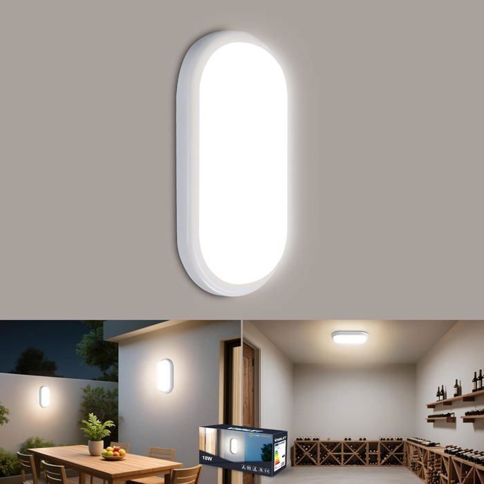 Plafonnier LED 18WApplique Murale Dintérieur IP65 Luminaire de Salle de Bain Ovale 4000K Blanc Neutre Luminaire[ 3CQINGSHOP