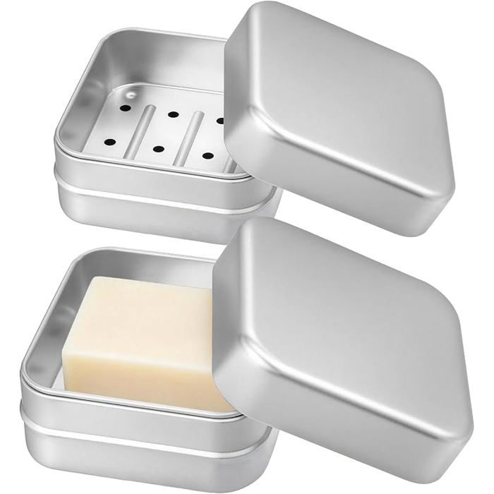 2 Pièce Boîte à Savon Portable de VoyageBoîte à Savon en Aluminium avec ÉgouttoirPorte Savon Étanche pour Salle Carrée
