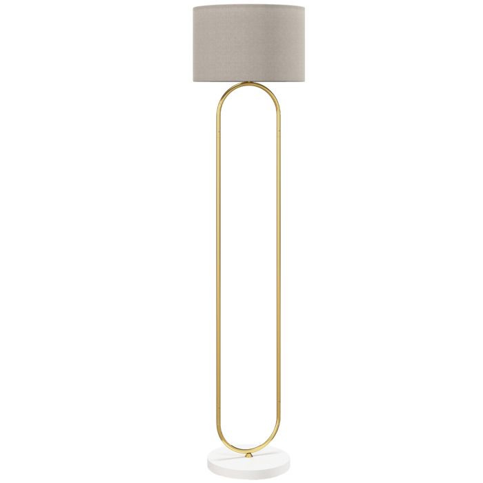 FSX Lampe de sol moderne avec abat-jour en tissu double tube métallique et interrupteur à pédale or