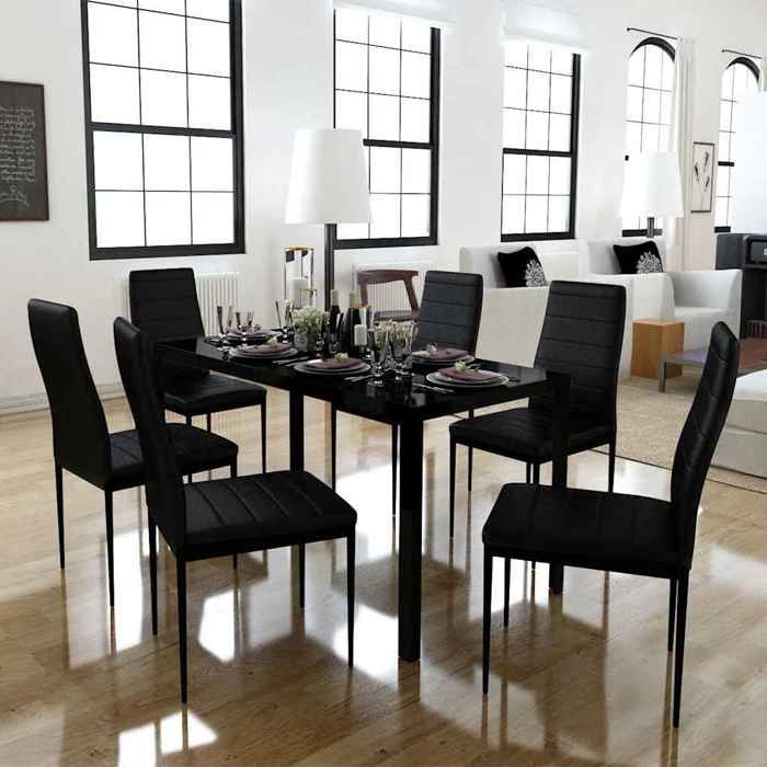 Meilleure MEUBLE Ensemble de table à manger sept pièces noir&01_3627