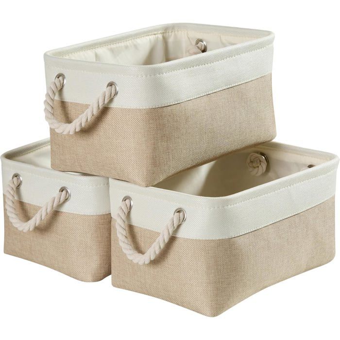Boîte de Rangement Pliable 31 x 21 x 16 cm en Tissu avec Corde en Coton Panier pour Jouets Vêtements Étagères et Armoire 3pcs