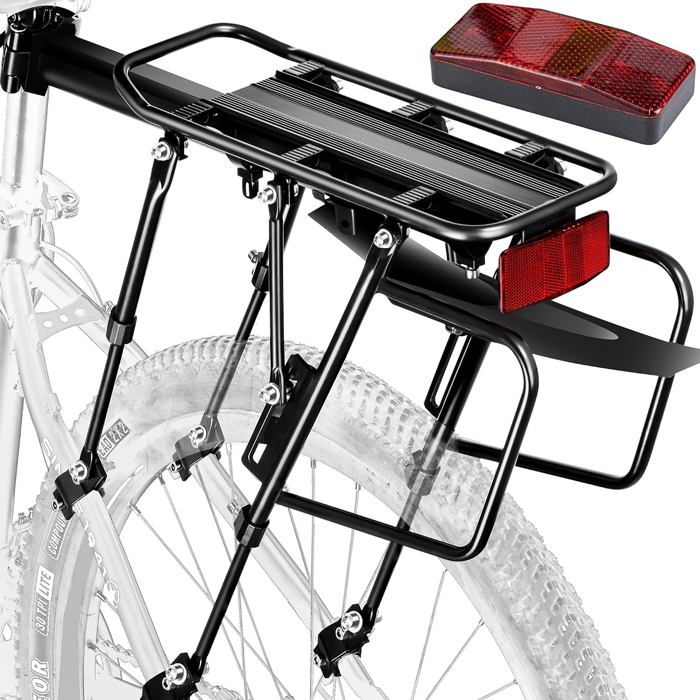 Porte-bagages arrière vélo alliage aluminium charge 100 kg réflecteur et support AirTag intégrés fixation robuste
