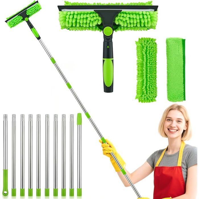 4 5m RéGlable Lave Vitre Telescopique Raclette Vitre Telescopique avec Balai en Silicone Et Brosse Microfibre Professionnel Kit