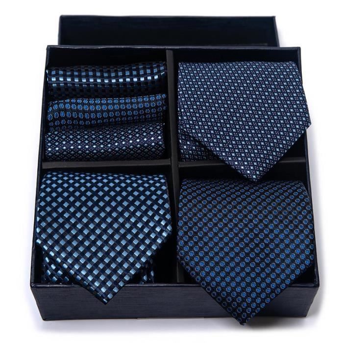Ensemble Cravate Homme En Coton à Carreaux - Avec Mouchoir Et Pince à Cravate - Idéal Cadeau