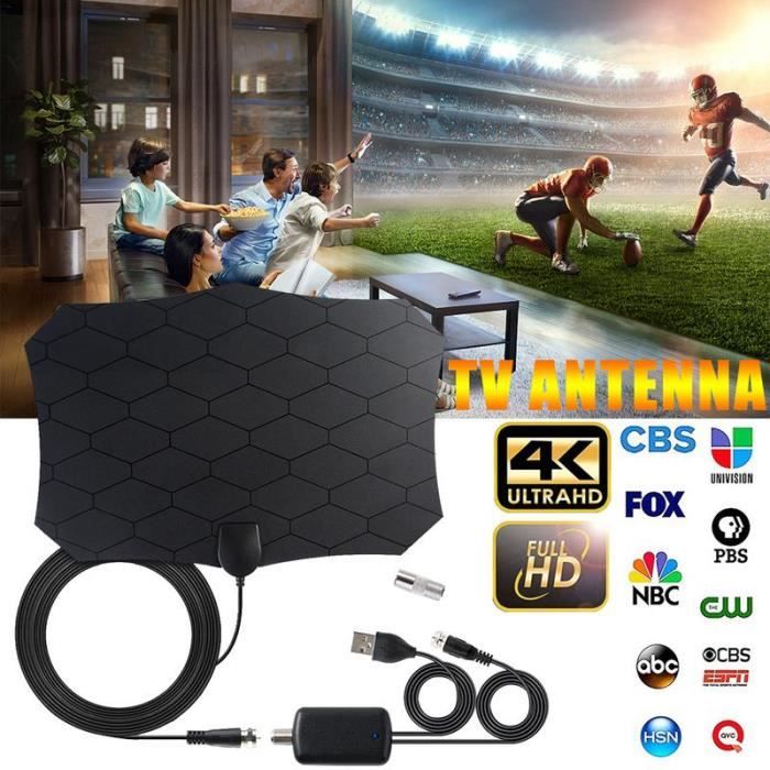 Antenne TV Numérique Intérieure/Extérieure - Amplificateur De Signal - Portée 900 Km - Câble 5m - 4K/1080p - Pour Smart TV
