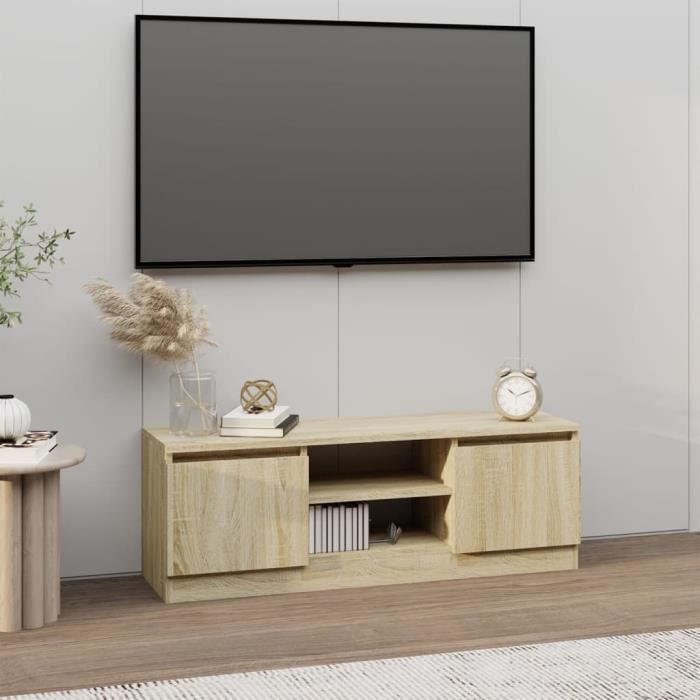 Meuble TV - ALOMEJOR - Chêne sonoma - 102x30x36 cm - Montage facile - Style classique