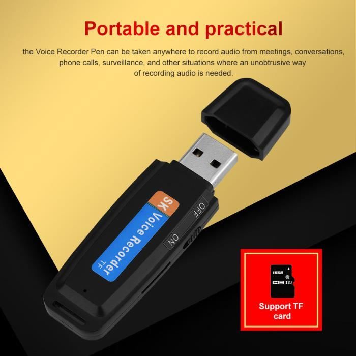 Mini Enregistreur Vocal USB Stylo 32 Go - Dictaphone HD Pour Réunions, Interviews, Cours - Rechargeable Et Ultra Discret