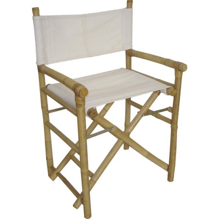 fauteuil metteur en scène pliant en bambou et coton 58x48x90cm - meuble de jardin