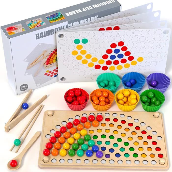 MARAYAN, Montessori, Jeu de motricité Fine en Bois, Jeux perles enfant 3 4  5 ans, Colorino arc en ciel,Jeu éducatif Cadeau fille - Cdiscount Jeux -  Jouets