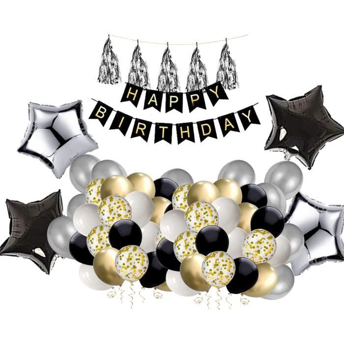 Ballons Anniversaires Pour Decoration De Fete D Anniversaire 58pcs Ballons Noir Argent Or Metallique Pentagramme Pompon Argente Cdiscount Maison