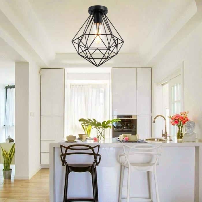 MOGOD Vintage Plafonnier Intérieur Industriel E27 Luminaire en Métal Noir Lampe éclairage de Couloir Balcon Salon