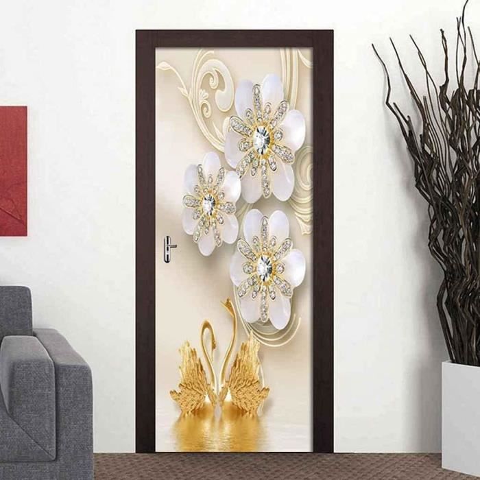 Sticker Porte 3D Effet Diamant Argenté - Autocollant PVC, 42.5x200cm (2 Rouleaux), Imperméable, Facile à Poser