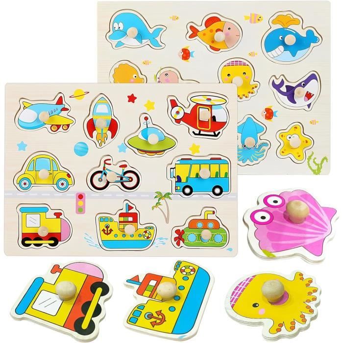 Nene Toys Puzzle En Bois Grande Édition 48 Boutons 8 Couleurs - Mosaïque Montessori Pour Enfants Dès 2 Ans, Jeu Éducatif Motricité Fine