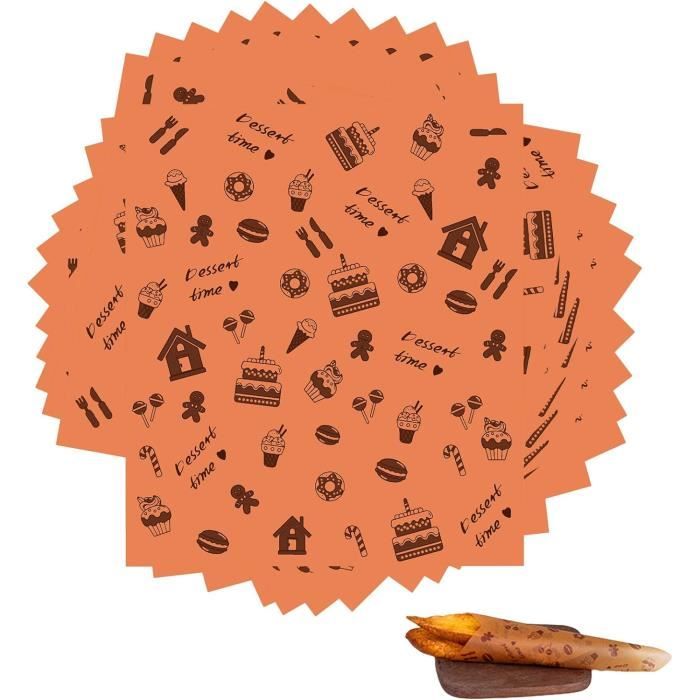 100 Feuilles De Papier Sulfurisé Kraft 25x25 Cm - Style Journal Vintage - Résistant à L'huile Et à L'eau - Pour Hamburgers, Frites, Sandwiches, Présentation - 2