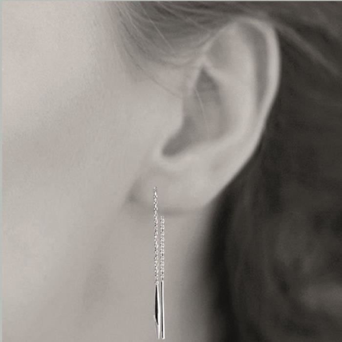 Boucles D'Oreilles Chaîne Traversante En Argent Massif 925 - Bijoux Femme, Style Pendantes