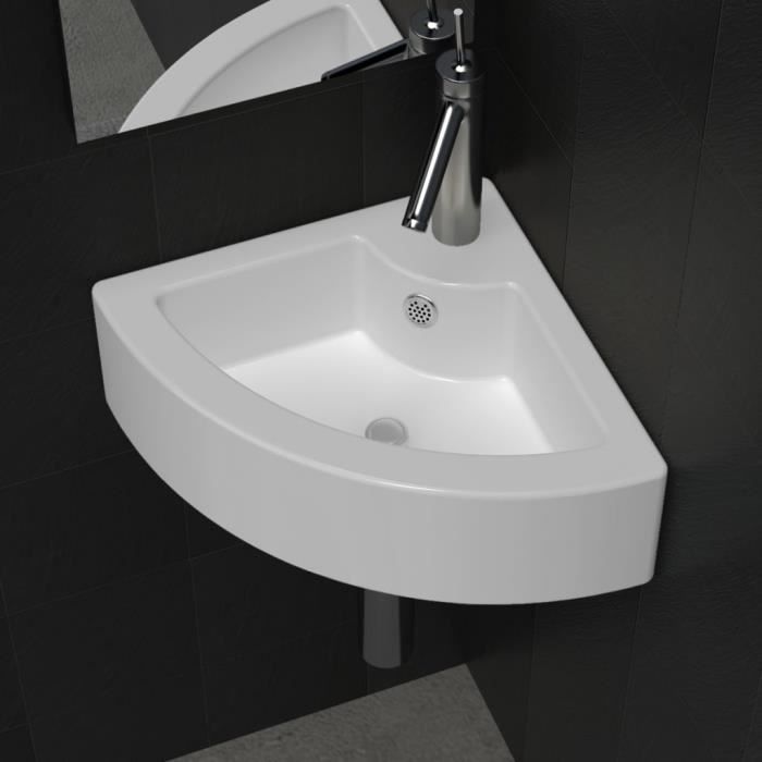 8289TOPVENTE-Vasque à poser- Lave Main Angle Blanc 460 x 330 x Lavabo avec trou de trop-plein 45x32x125 cm Blanc