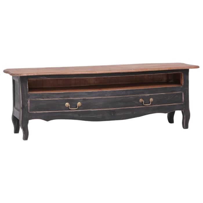 JILL®2103 MODE Meuble TV - Table télé 120x30x40 cm Noir Bois de récupération massif