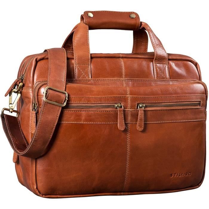 STILORD 'Explorer' Cartable de Professeur Cuir Sac d'enseignant Sac  d'affaire Hommes Sacoche d'ordinateur Sac de Bureau Serviette de Travail  Sac à Bandoulière, Couleur:cognac - marron foncé : : Mode