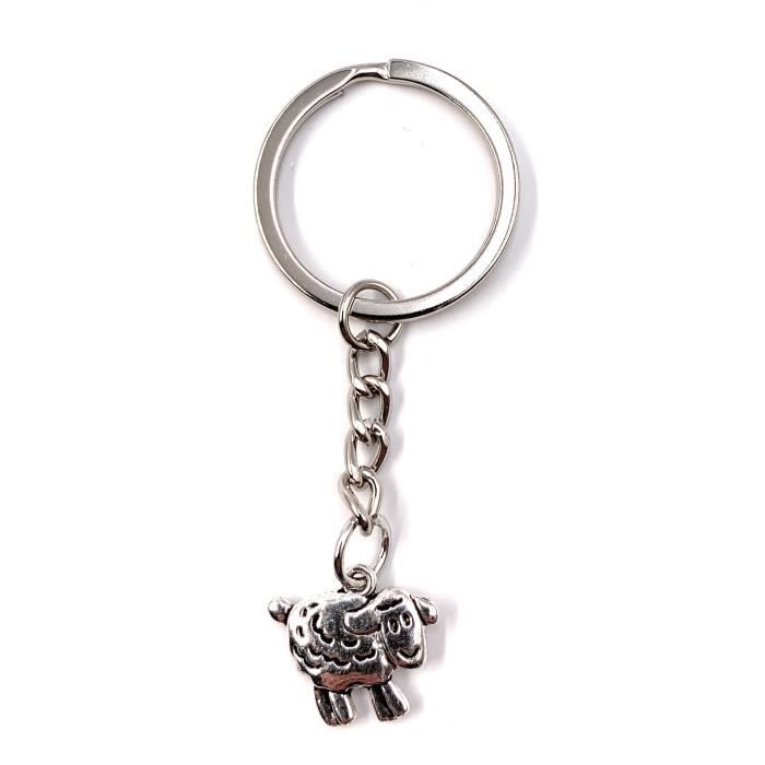 Onwomania Porte-clés chat ludique avec pendentif métal laine