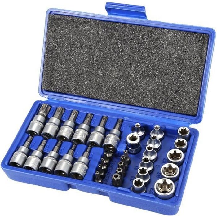 Coffret de 34 Jeu Coffret Douille Torx I Jeu d'Écrous E4-E20 I Jeu