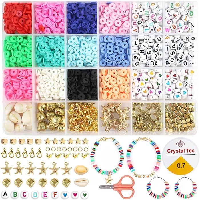 Perle plate pour bracelet, 3600pcs bracelet perles heishi multicolores,  perles espacees pour bijoux fabrication de perles en argil - Cdiscount  Beaux-Arts et Loisirs créatifs