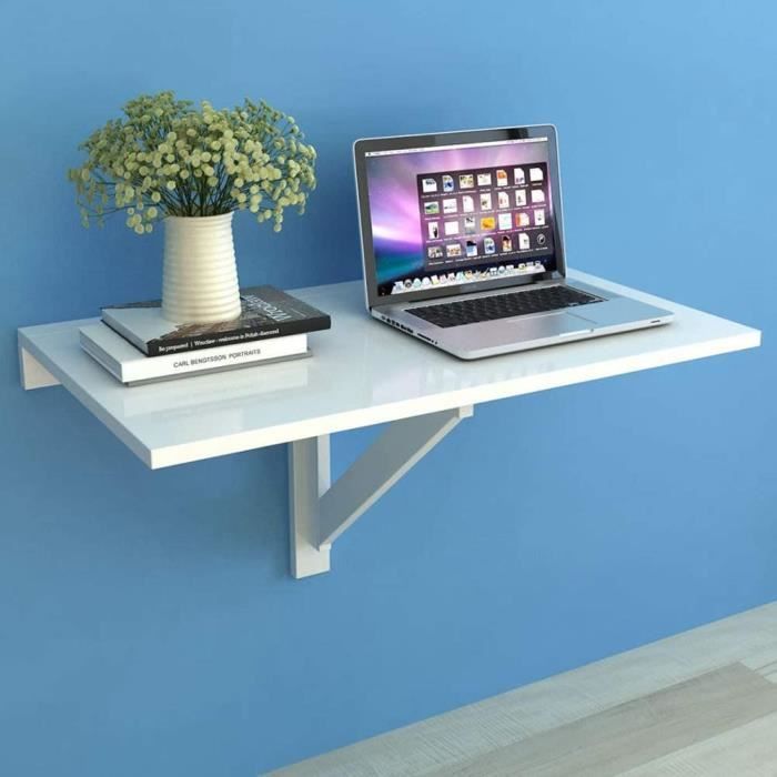 Table de bureau pliante murale 100 x 60 x 56 cm Table murale rabattable économe en espace pour cuisineétudechambre Blanc 341