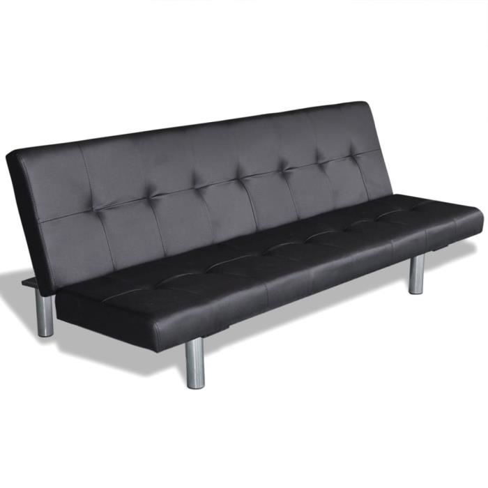 Star Market® Canapé Sofa -Canapé-lit réglable Canapé convertible réversible - avec 2 oreillers Cuir synthétique Noir #55713