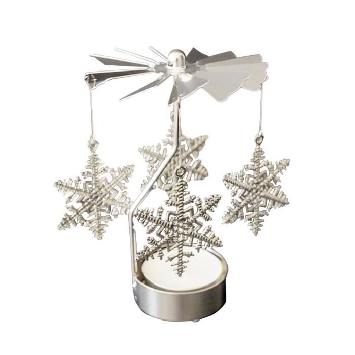 Photophore Bougeoir Rotatif Noël – Carrousel Élégant Élan & Flocons De Neige, Rotation Par Chaleur De Bougie