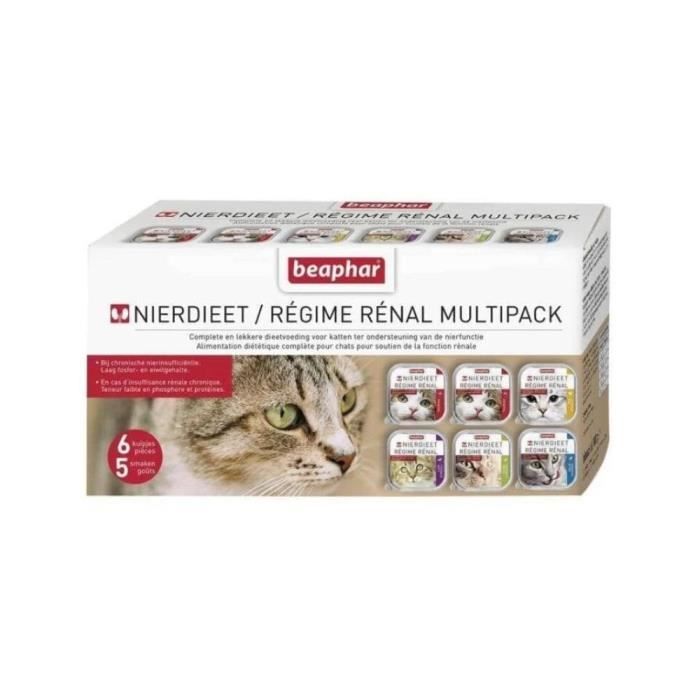 Pâtée chat - BEAPHAR - Rénal Pack Mixte 6x100 g - faible phosphore - protéines de qualité - lot 5 saveurs