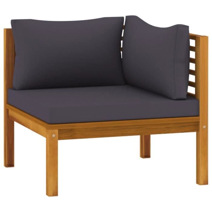 Canapé D'angle Jardin VidaXL Acacia Et Coussins Gris Foncé – Neuf