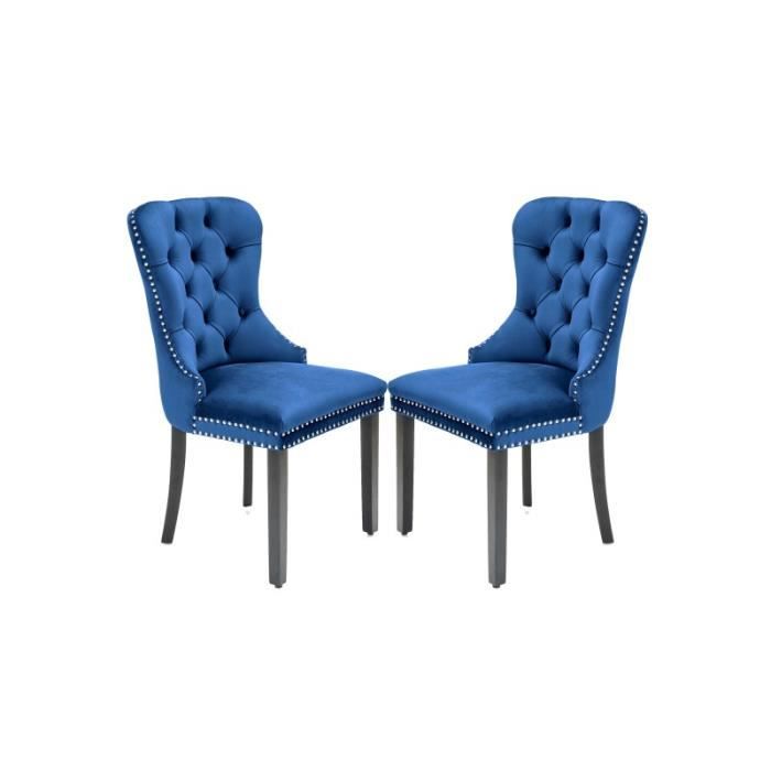 lot de 2 chaises capitonnées en velours - bleu