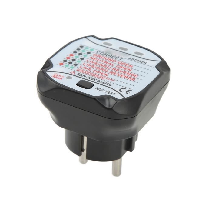 Testeur De Prise électrique - Détecteur De Polarité Et Fuites 250V - Plug & Play - Indique 6 Défauts De Câblage - Compact Et Sans Pile - 4