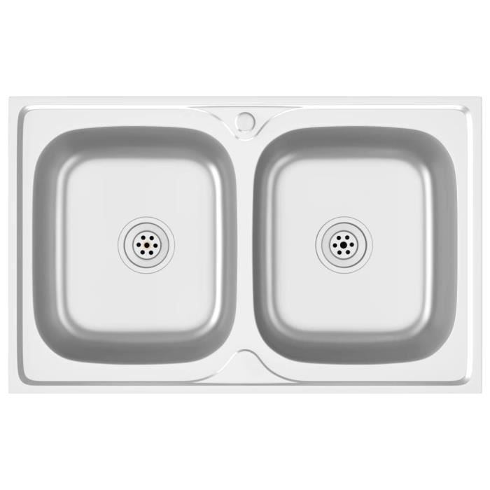 Évier de cuisine - DILWE - Double lavabo - Inox argenté - 800x500 mm - Réversible