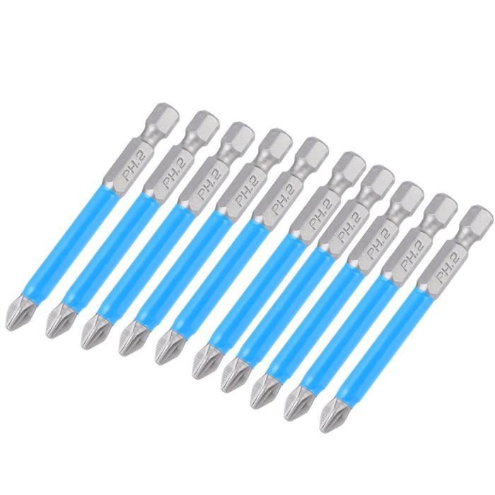 Kit De 10 Embouts De Tournevis à Impact Magnétisés Longs PZ2/PH2 - Acier S2 Ultra Durable, Tige Hexagonale 1/4" Compatible Outils à Percussion