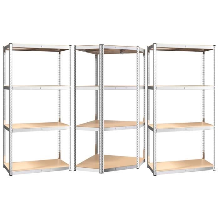 Étagères à 5 niveaux 3 pcs Argenté Acier et bois d'ingénierie