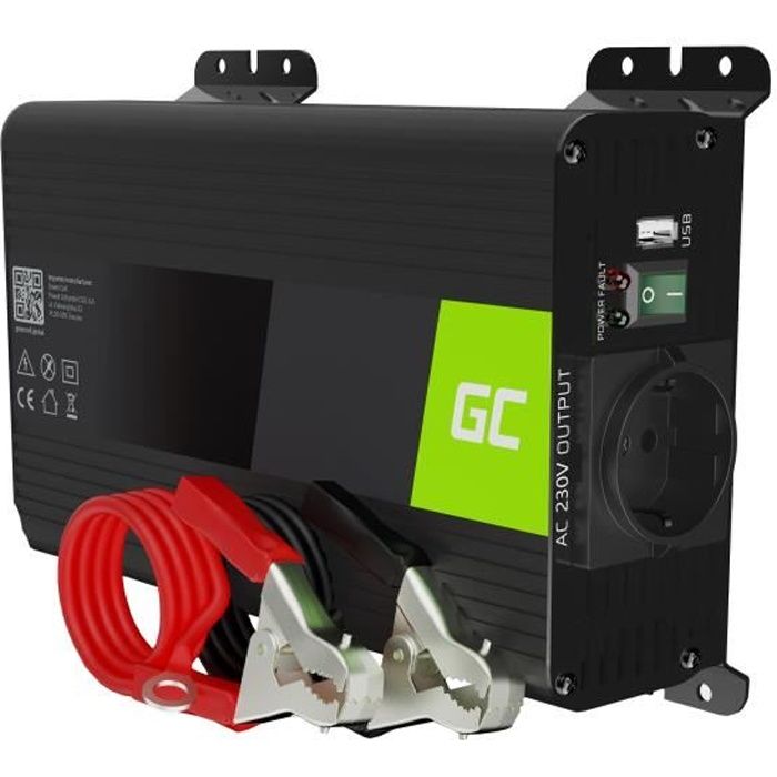 Convertisseur de Tension - Green Cell - 300W/600W - Pur Sinus - DC 12V à AC 230V - Voyage Camping