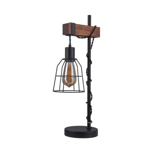 Lampe de bureau - ITALUX - Reda - Noir mat - Acier et bois - 1 ampoule E27 40W