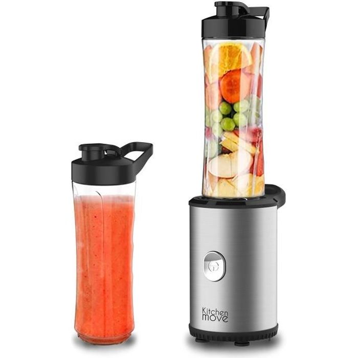 Blender smoothie mixeur et milkshake 350W SANTA FE en inox avec 2 bouteilles portables H40cm