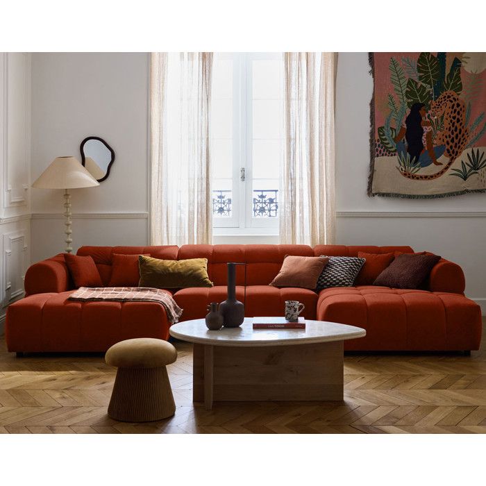Ray - canapé panoramique en U 7 places en tissu texturé - Rouge