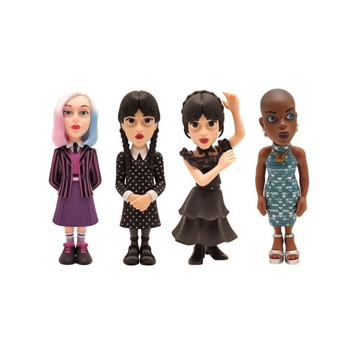Figurine Minix - TV Series - Pack de 4 - Mercredi, Mercredi en robe, Enid, Bianca