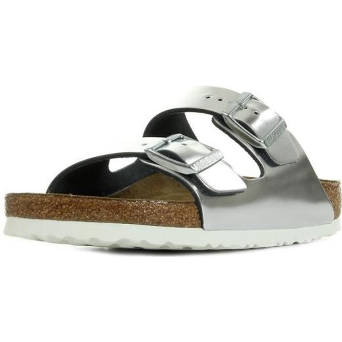 Nu-pieds Birkenstock Arizona pour femme - Argent, blanc, marron - Synthétique