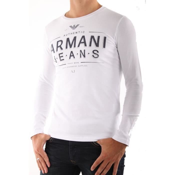 ARMANI Armani Jeans Hommes Blanc sur Tous Lettre Logo T-Shirt Tout Tailles Neuf 