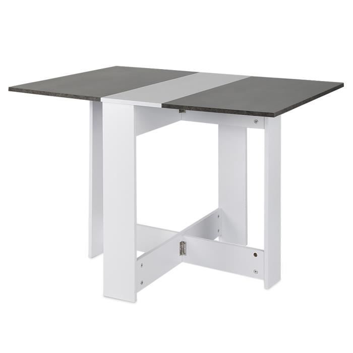 table de cuisine pliable - ohmg - 103l x 76l x 74h cm - blanc+béton - 4 places
