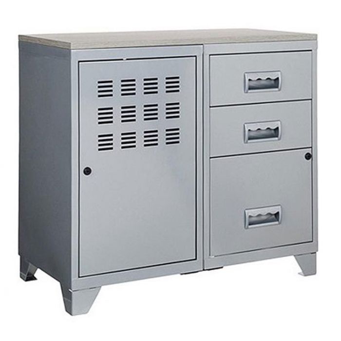 meuble bureau métal 1 porte 3 tiroirs aluminium