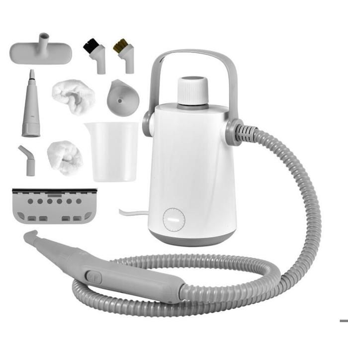RELAX4LIFE Nettoyeur Vapeur à Main 1000 W Réservoir 300 ml 10 Accessoires Balai Vapeur pour Tapis / Fenêtre / Rideau Blanc-Gris - Relax4Life